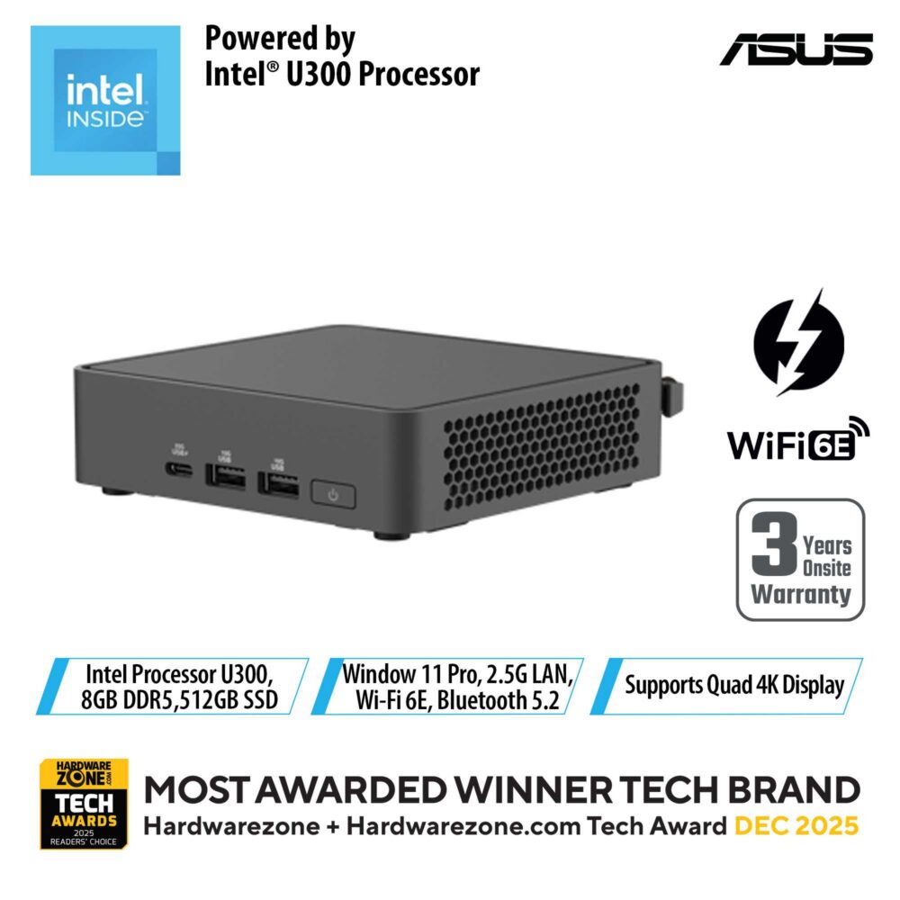 ASUS NUC 15 Lite / Intel Processor U300 / Intel Graphics / 8GB / 512GB / Windows 11 Pro