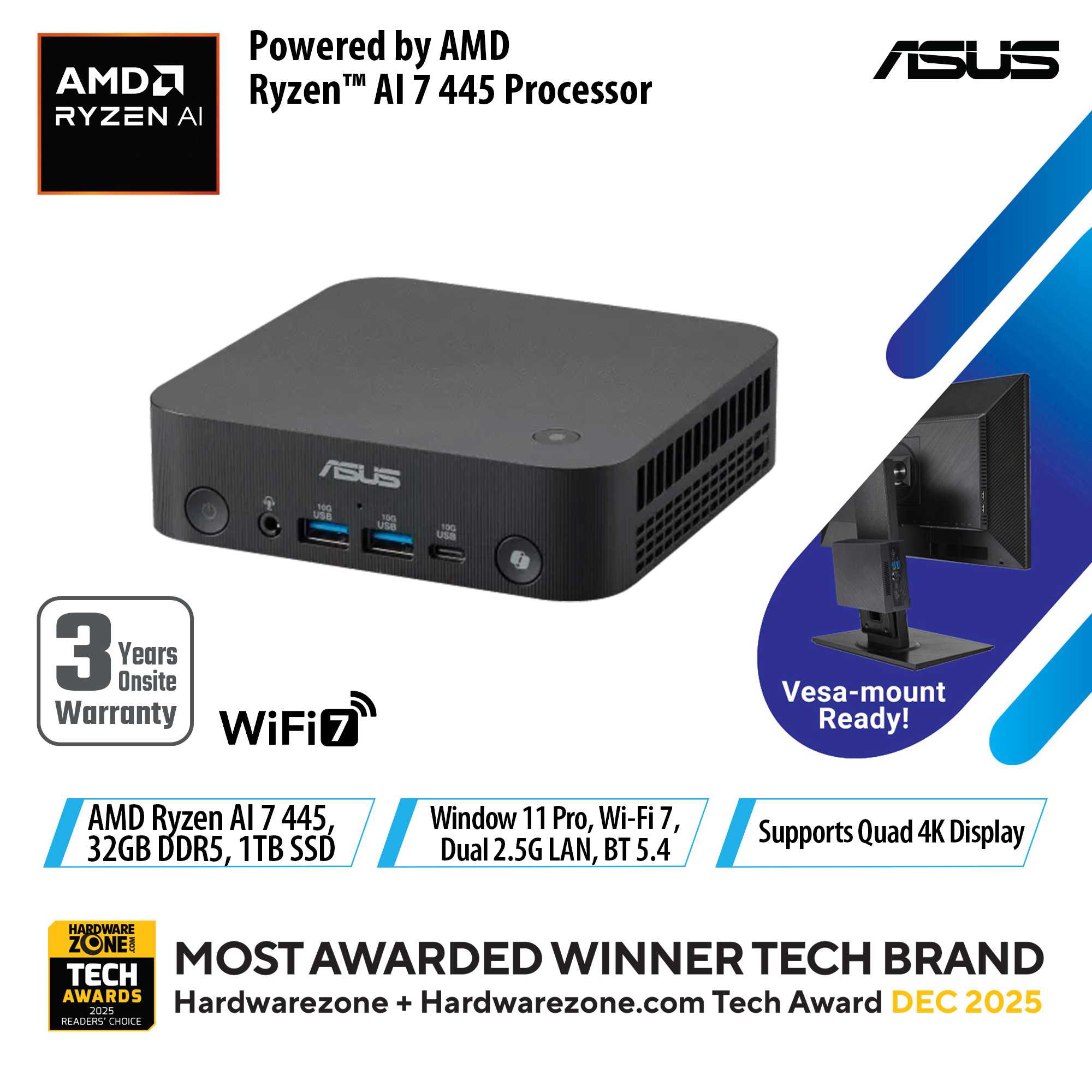 ASUS ExpertCenter PN55 / AMD Ryzen AI 7 445 / 32GB / 1TB / Windows 11 Pro 1 ASUS ExpertCenter PN55 / AMD Ryzen AI 7 445 / 32GB / 1TB / Windows 11 Pro