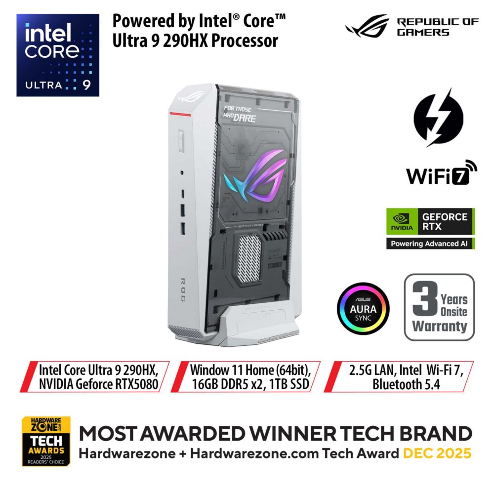 ASUS ROG NUC / Intel Core Ultra 9 290HX / RTX 5080 / 32GB / 1TB / Windows 11 Home / White