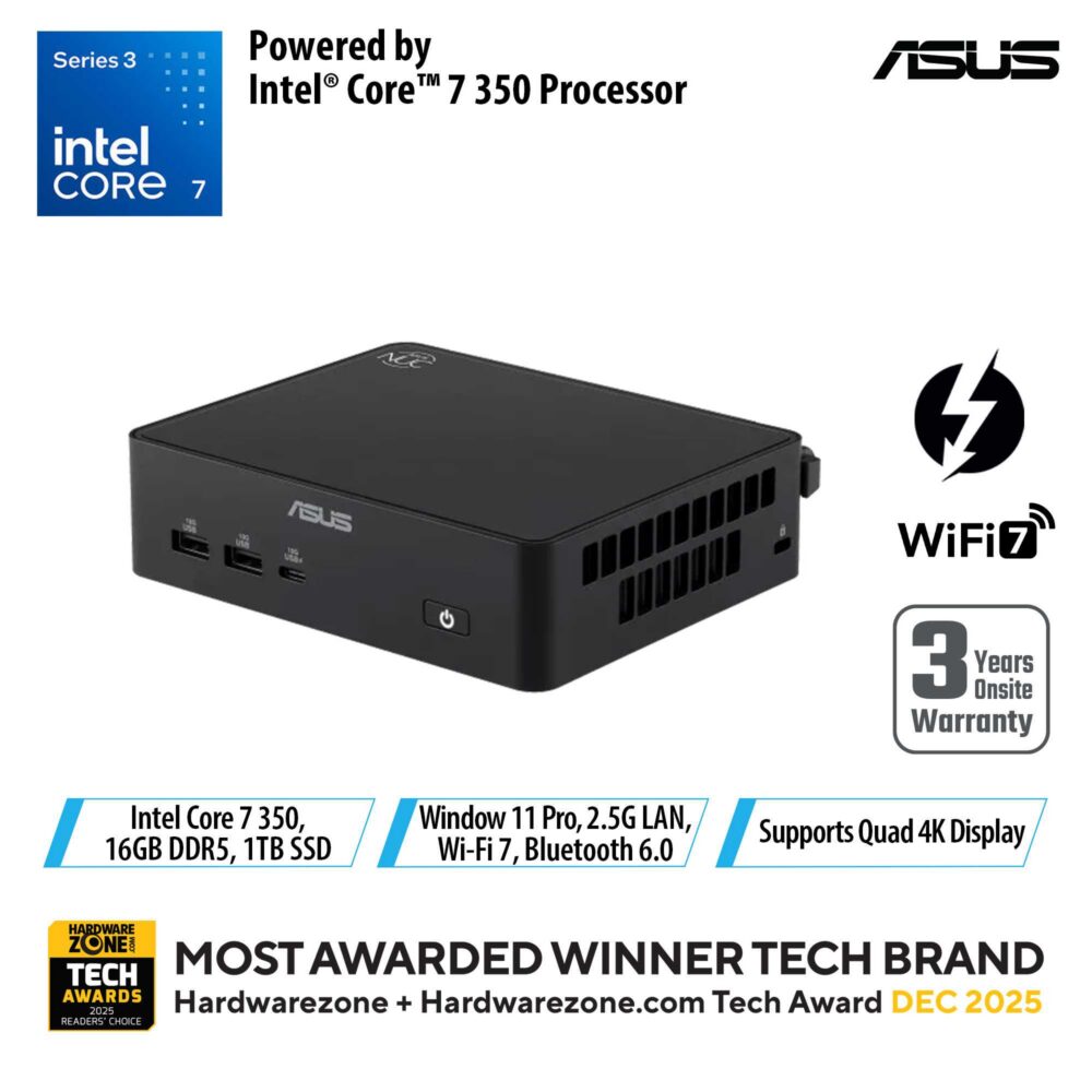 ASUS NUC 16 / Intel Core 7 350 / Intel Graphics / 16GB / 1TB / Windows 11 Pro