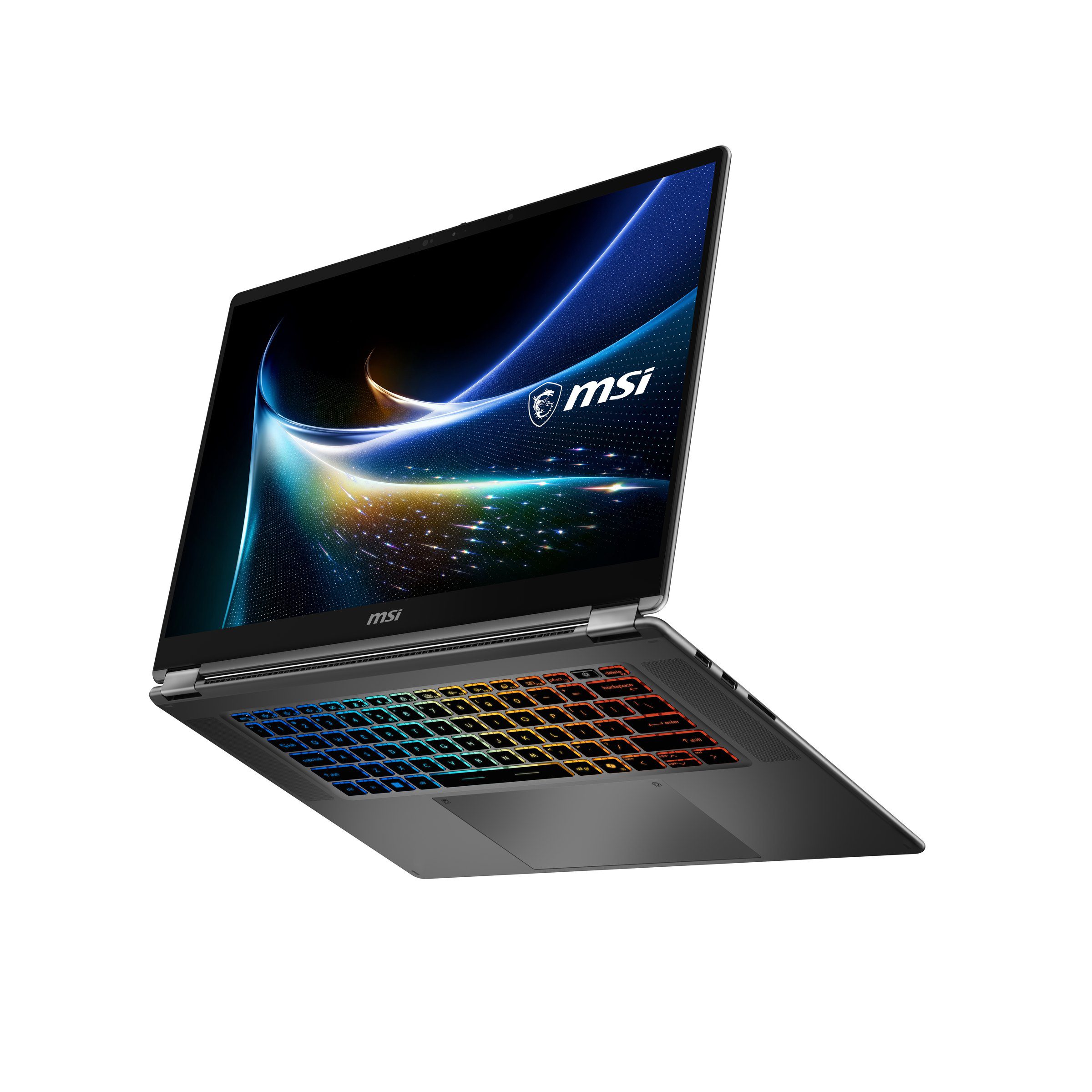 MSI Prestige N16 Flip AI+, Open, angled view