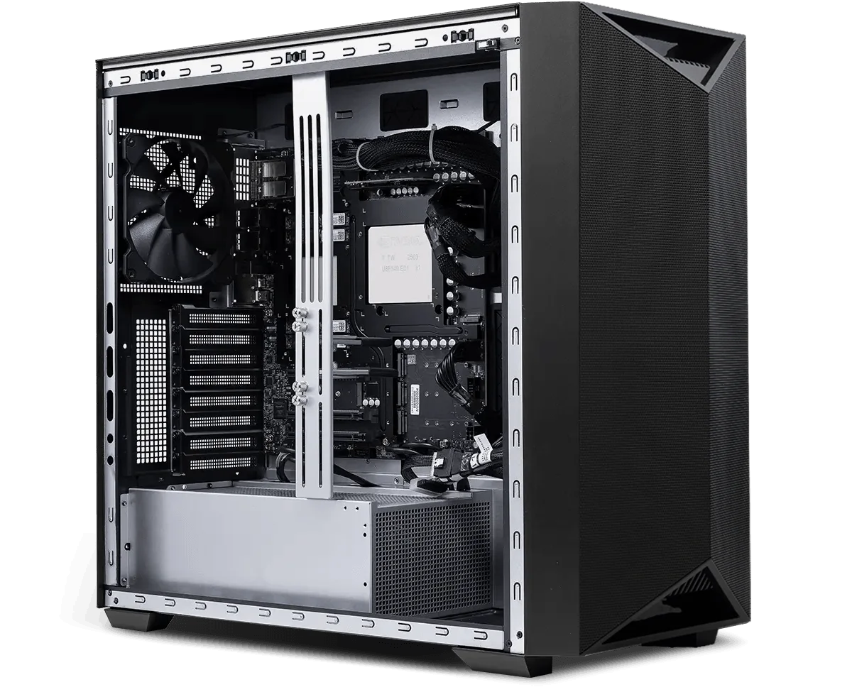 Open chassis overview of the MSI XpertStation WS300